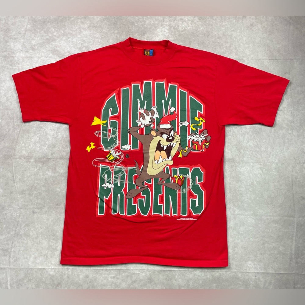 Vintage Taz Devil Looney Tunes T-Shirt Size Large Red Christmas 90s Tasmanian
